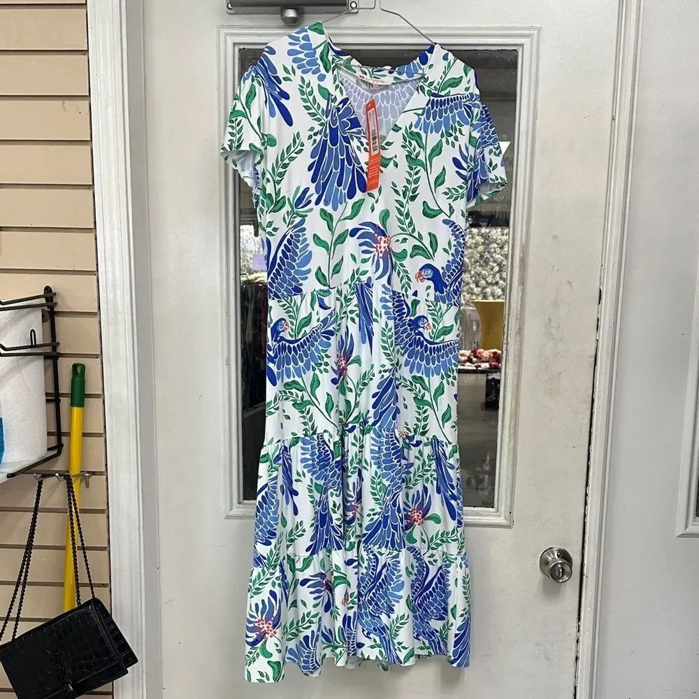 Jude Connally Blue and Green Midi Dress